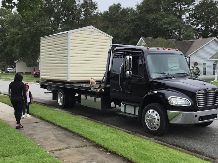 Shed moved on a flatbed